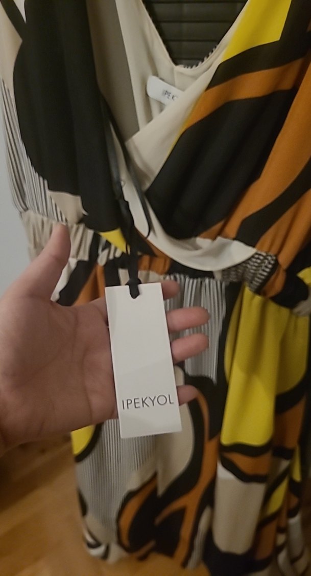 Ipekyol 42 beden desenli V Yaka Salaş Uzun Elbise - Görsel 3