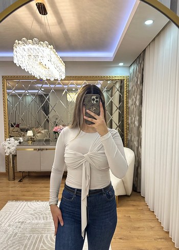 Zara Taş rengi önü bağlama detaylı Sandy kumaş Uzun Kollu Bluz