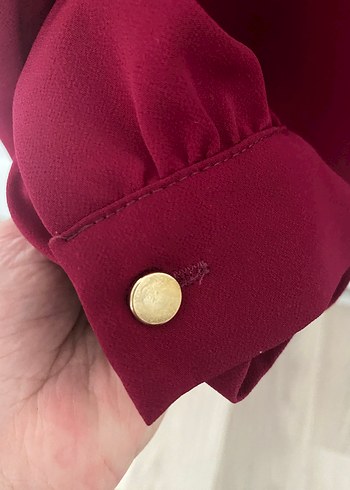 Bordo Kadın Uzun Kollu Saten Gömlek - Görsel 3