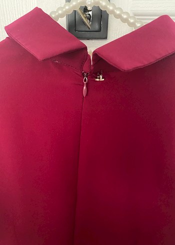 Bordo Kadın Uzun Kollu Saten Gömlek - Görsel 4