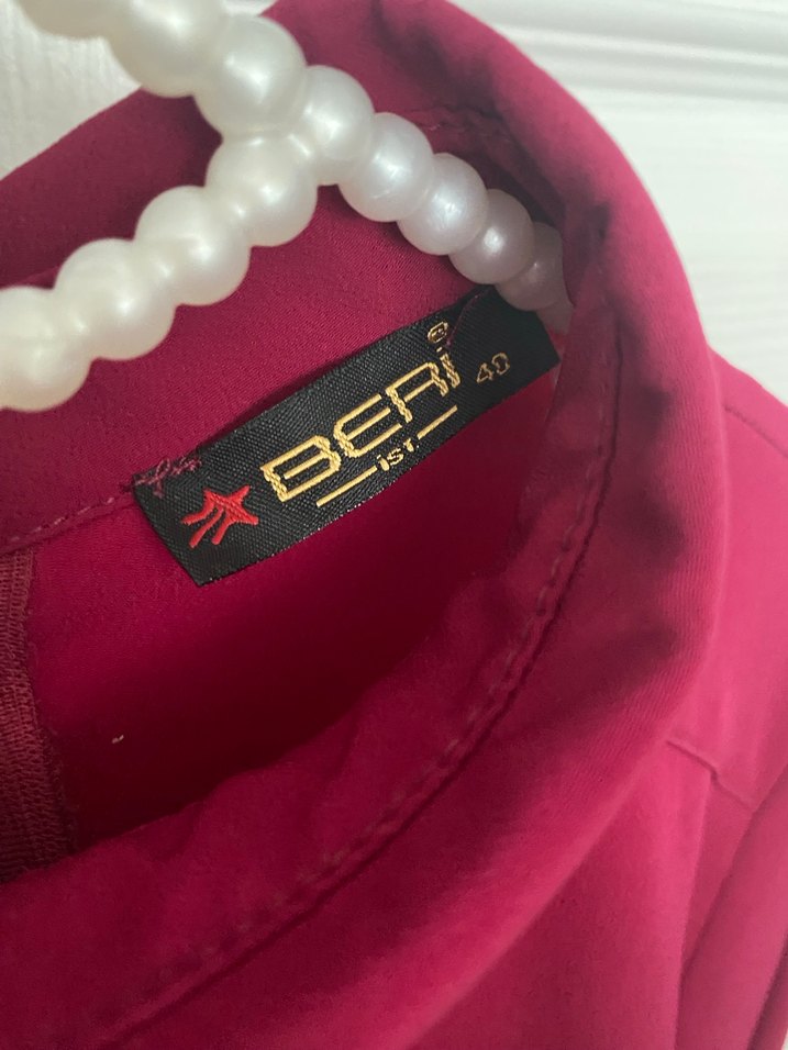 Bordo Kadın Uzun Kollu Saten Gömlek - Görsel 2