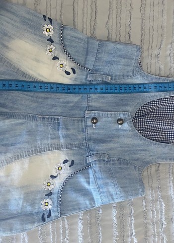 Nakışlı Düğmeli Kız Kot Tulum - Görsel 3