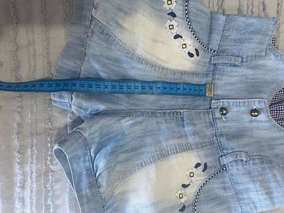 Nakışlı Düğmeli Kız Kot Tulum - Görsel 2