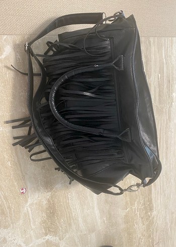 Koton marka Siyah Deri Püsküllü Gotik Kadın Çanta - Görsel 2