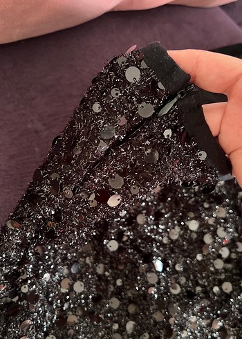 Zara Siyah Parlak Full Payet Mini Etek