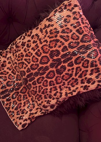 Kahverengi Leopar Desenli Payetli Elbise