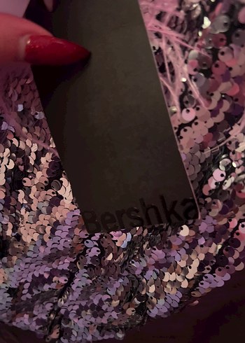 m Beden Bershka Pullu ve Kürklü Mini Parti Crop