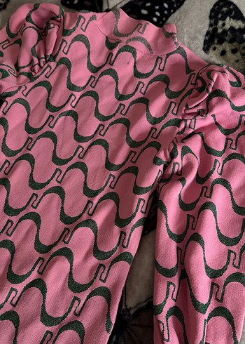 Pembe Yılan Desenli Uzun Kollu Triko Elbise - Görsel 5