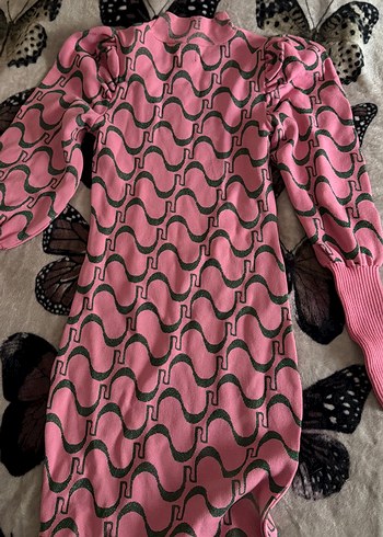 Pembe Yılan Desenli Uzun Kollu Triko Elbise - Görsel 4