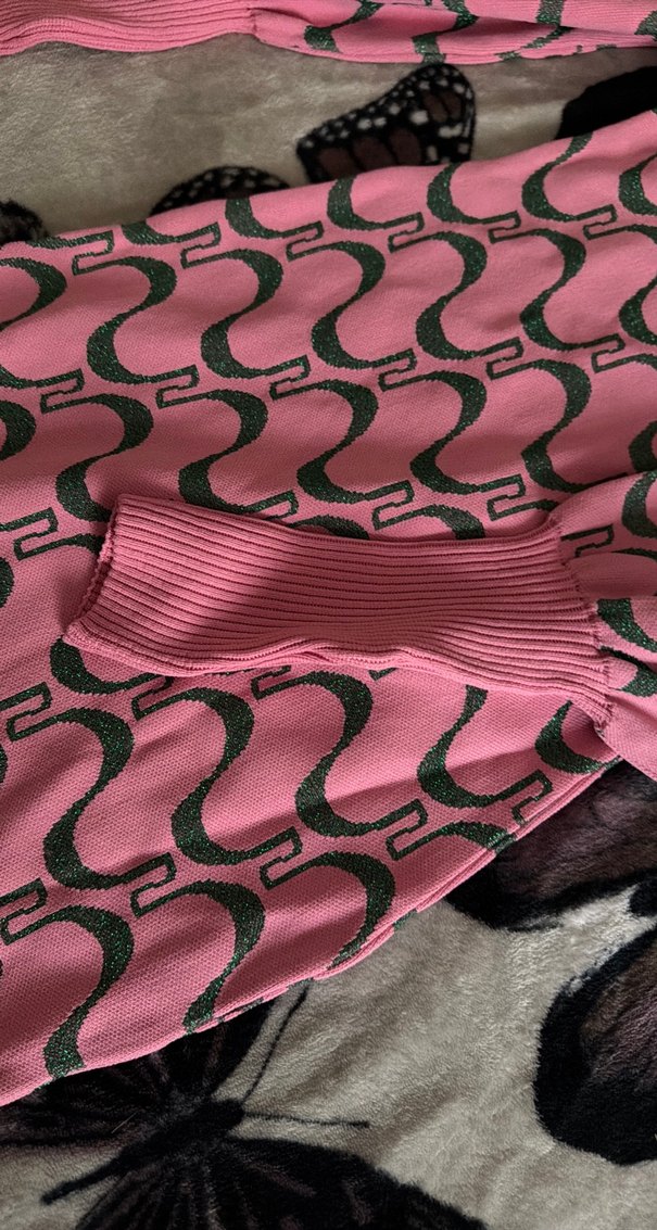 Pembe Yılan Desenli Uzun Kollu Triko Elbise - Görsel 3