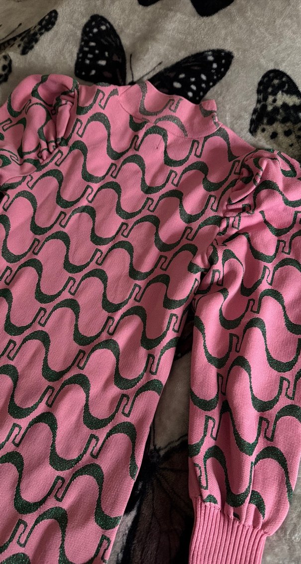 Pembe Yılan Desenli Uzun Kollu Triko Elbise - Görsel 5