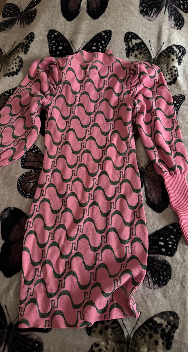 Pembe Yılan Desenli Uzun Kollu Triko Elbise - Görsel 4