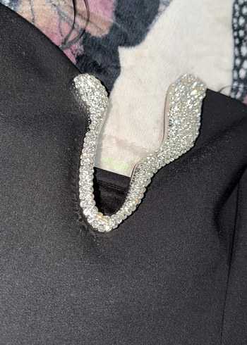 Siyah Payetli Yılan Desenli Straplez Büstiyer - Görsel 3