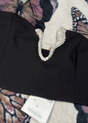 Siyah Payetli Yılan Desenli Straplez Büstiyer - Görsel 2