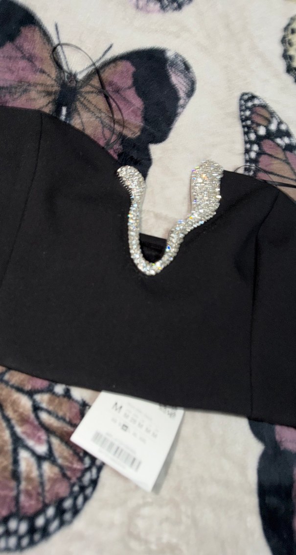 Siyah Payetli Yılan Desenli Straplez Büstiyer - Görsel 2