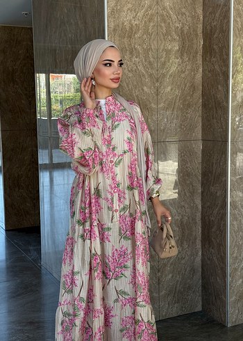 m Beden Pembe Desenli Uzun Salaş Elbise