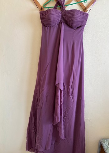 Mor Drapeli Uzun Straplez Kadın Elbise - Görsel 3