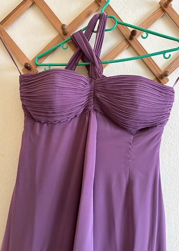 Mor Drapeli Uzun Straplez Kadın Elbise - Görsel 5