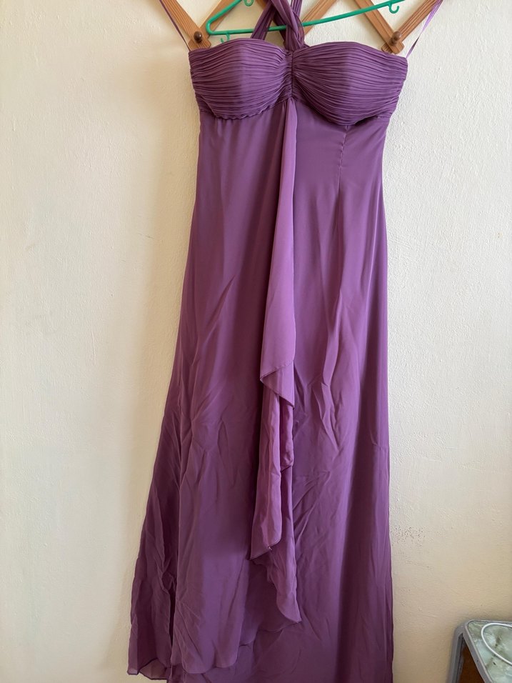 Mor Drapeli Uzun Straplez Kadın Elbise - Görsel 3