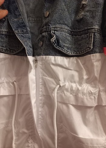 Düğmeli Beyaz Gri kot Ceket - Görsel 2