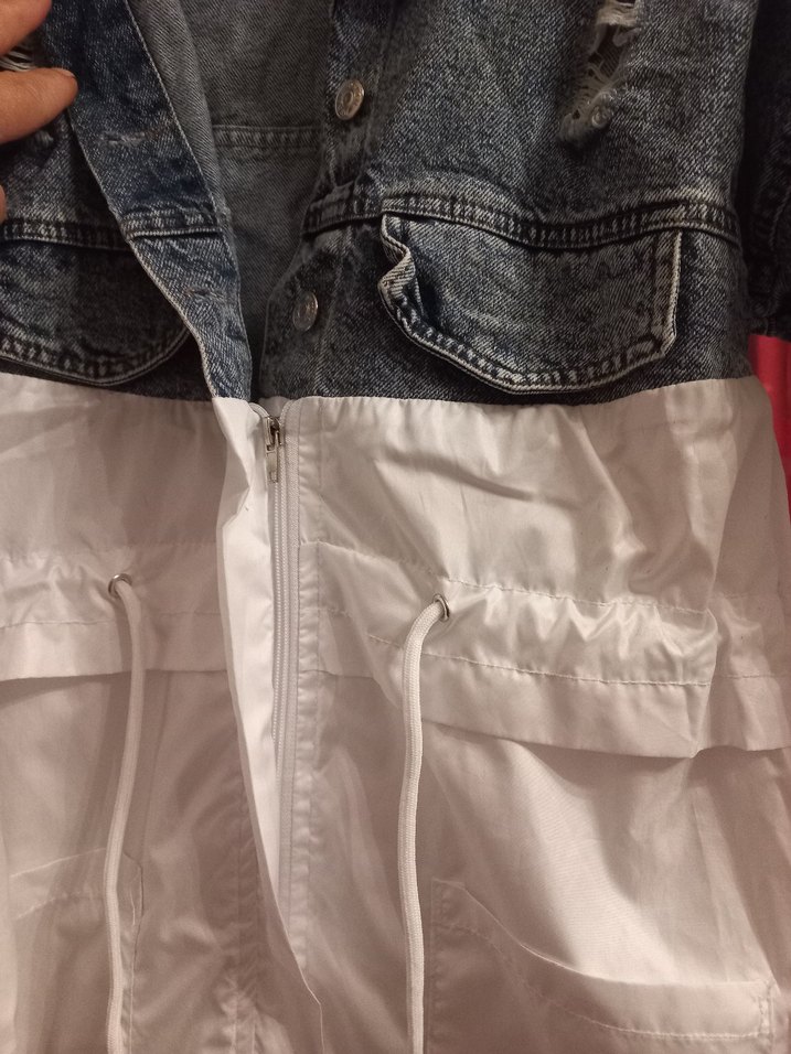 Düğmeli Beyaz Gri kot Ceket - Görsel 2