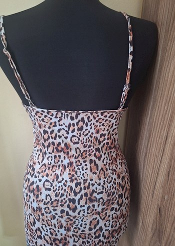 Leopar Desenli İnce Askılı Mini Gecelik - Görsel 4