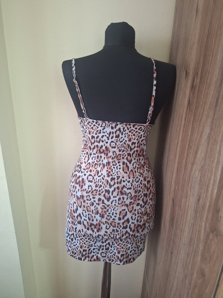 Leopar Desenli İnce Askılı Mini Gecelik - Görsel 3