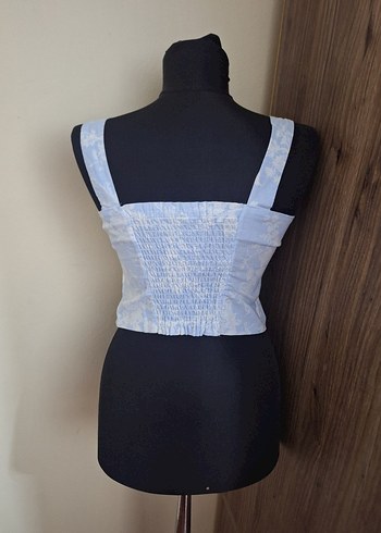 Mavi Beyaz Çiçek Desenli Mini Bustiyer - Görsel 3