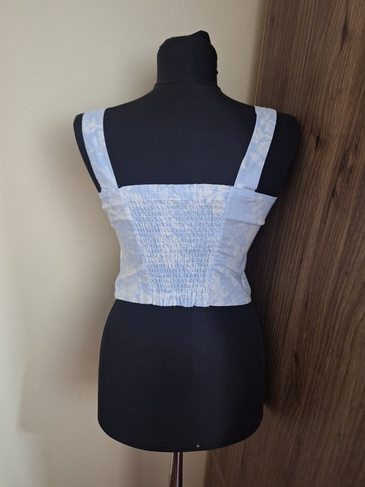 Mavi Beyaz Çiçek Desenli Mini Bustiyer - Görsel 3