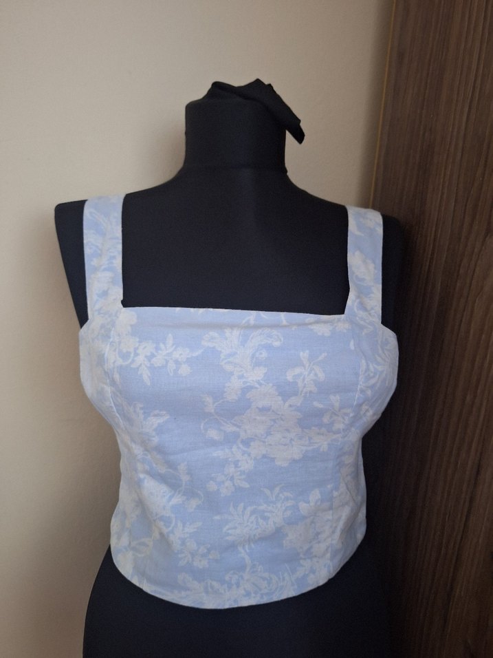 Mavi Beyaz Çiçek Desenli Mini Bustiyer - Görsel 2