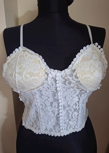 Vintage Bohem Beyaz Mini Dantelli Büstiyer - Görsel 2