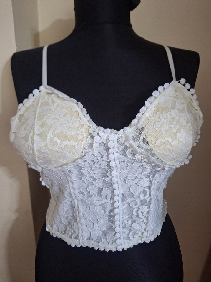 Vintage Bohem Beyaz Mini Dantelli Büstiyer - Görsel 2
