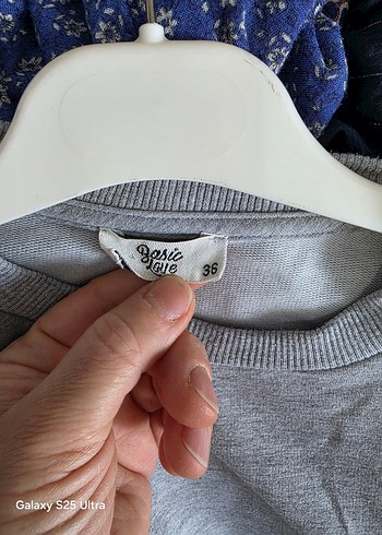 36 Beden Gri Uzun Kollu Triko Sweatshirt