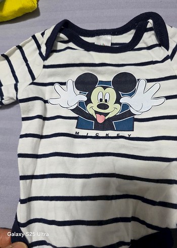 Uzun Kollu Mickey Mouse Baskılı Bebek Body - Görsel 3
