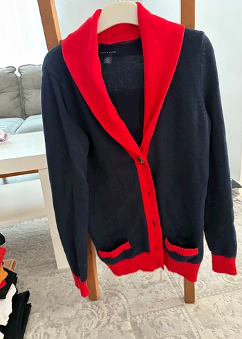 Tommy Hilfiger Koyu Lacivert Kirmizi Detayli U Yaka Triko Hirka