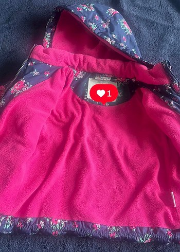 Çiçek Desenli Kapüşonlu Kız Mont - Görsel 3