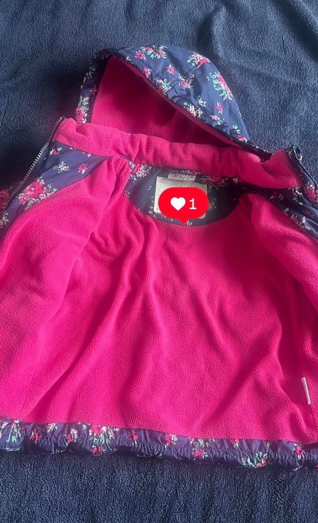 Çiçek Desenli Kapüşonlu Kız Mont - Görsel 3