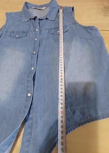 42 Beden Mavi Denim Düğmeli Kolsuz Gömlek