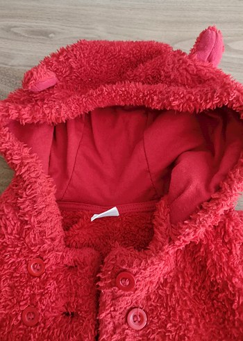 Kız Çocuk Kırmızı Kapüşonlu Kürklü Ceket - Görsel 3