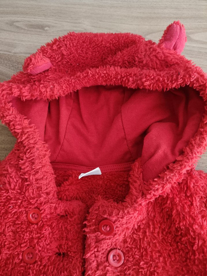 Kız Çocuk Kırmızı Kapüşonlu Kürklü Ceket - Görsel 3