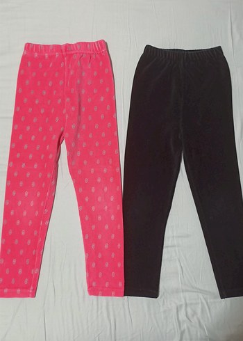 Kız Çocuk Pembe-siyah Elastik Kadife Taytlar - Görsel 2