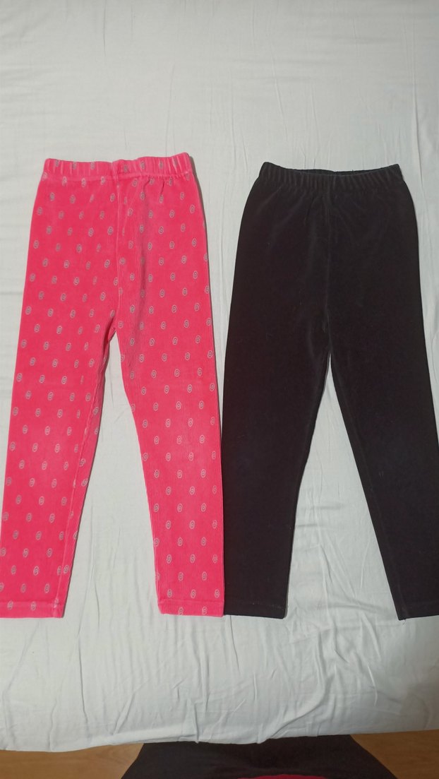 Kız Çocuk Pembe-siyah Elastik Kadife Taytlar - Görsel 2