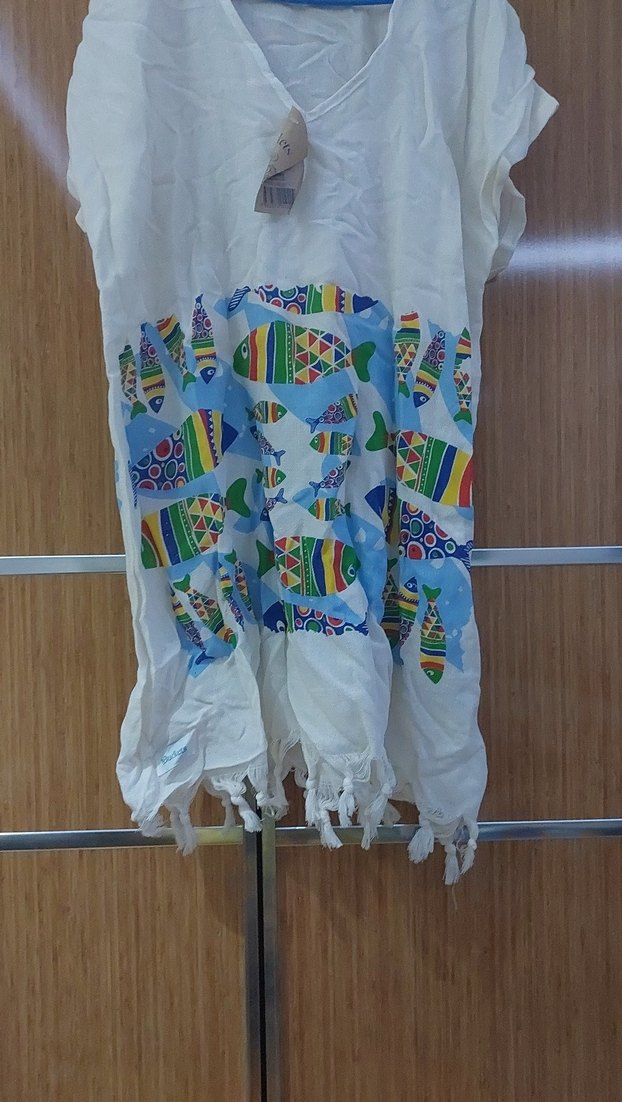 Renkli Balık Desenli Uzun Bohem Pareo - Görsel 2