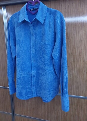 Zara Zara mavi kadife gömlek