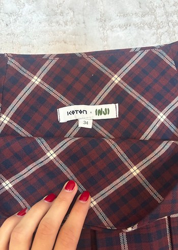 Bordo Ekose Pilili Mini Etek - Görsel 2