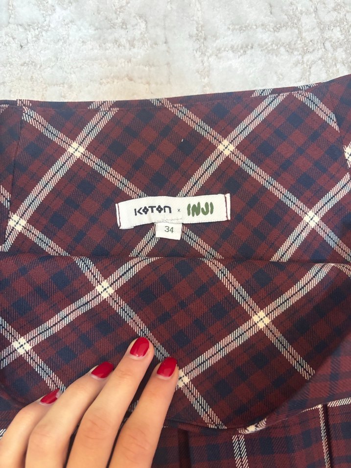 Bordo Ekose Pilili Mini Etek - Görsel 2