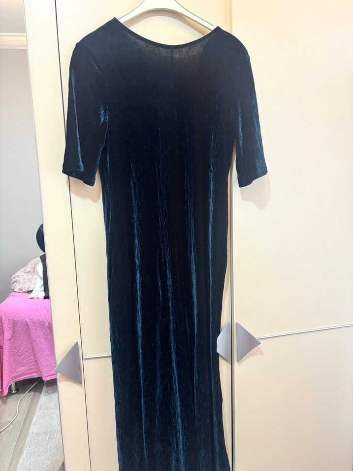 Lacivert Kadın Midi Kadife Tulum - Görsel 2