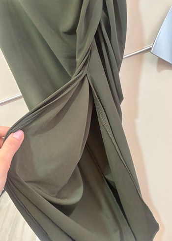 Uzun Kol Drapeli Haki Elbise - Görsel 2