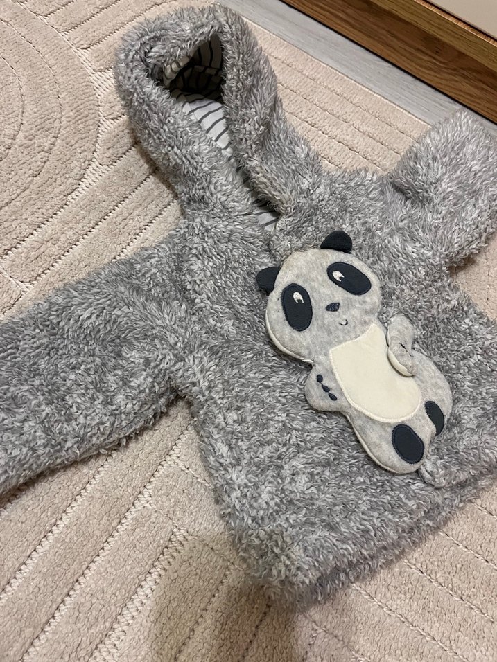 Kapüşonlu, Kürklü Erkek Çocuk Gri hirka - Görsel 2