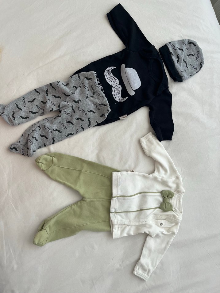 Bebek Hastane Kıyafeti Pamuklu Beyaz 5'li Set - Görsel 2